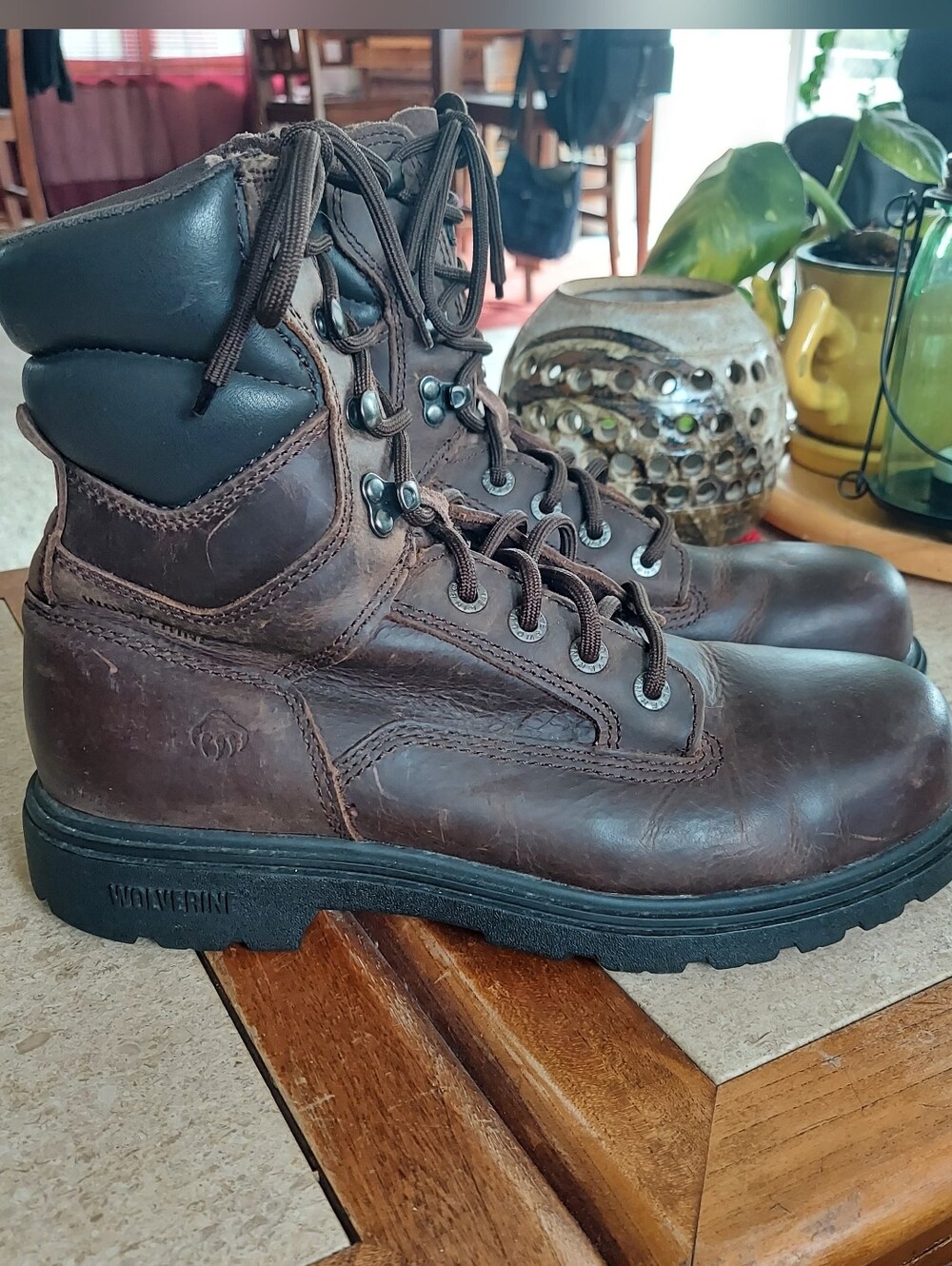 Wolverine Dark Brown Leather Lace-Up Steel Toe Work Boots Size 10M